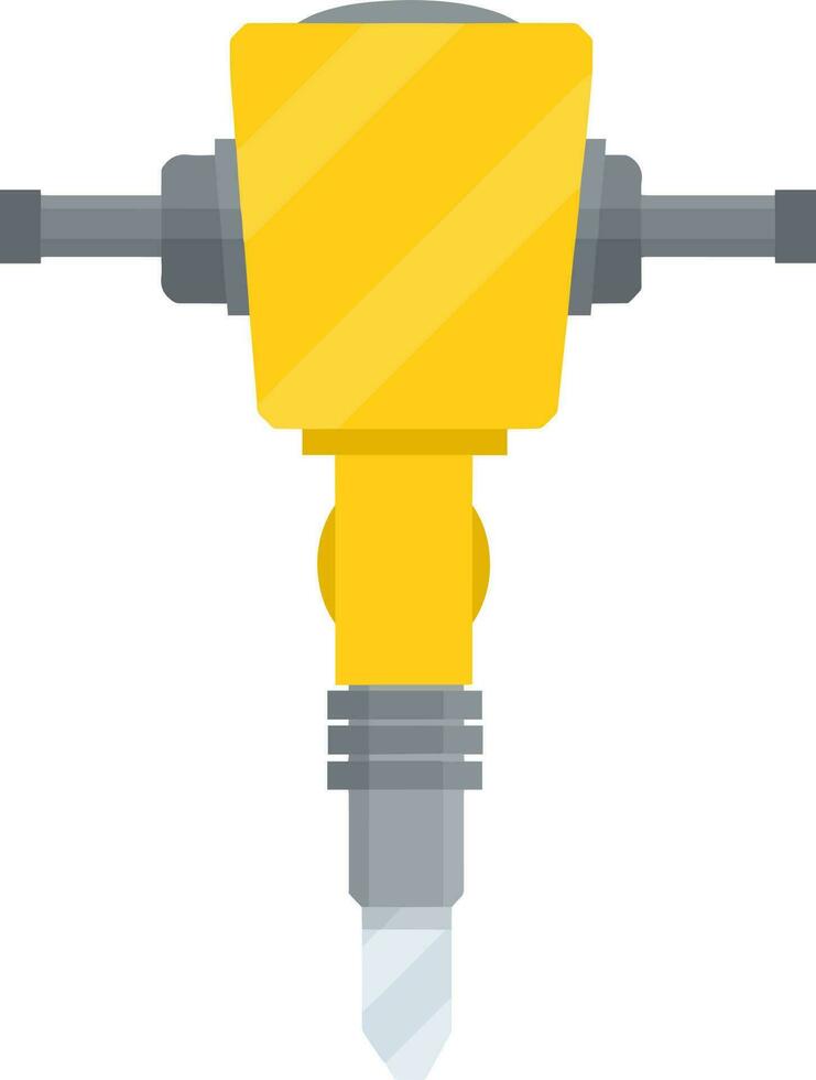 Jackhammer. Yellow device for breaking and destruction. Tool for road construction. Loud industrial work. Cartoon flat illustration vector