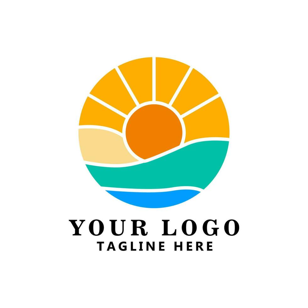 summer beach logo flat design in circle isolated by white background vector