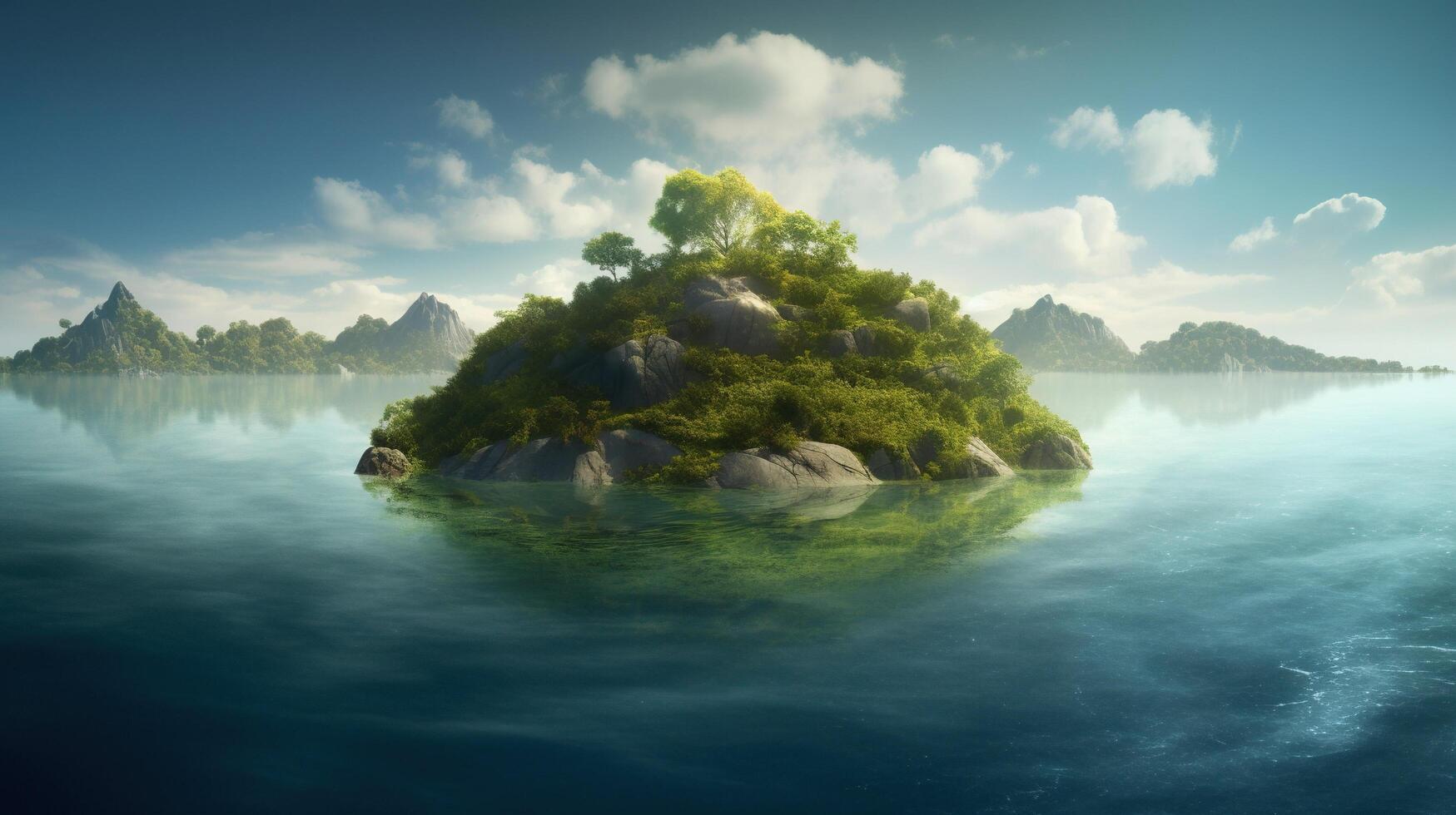 ver de un isla rodeado por un Oceano ai generado foto