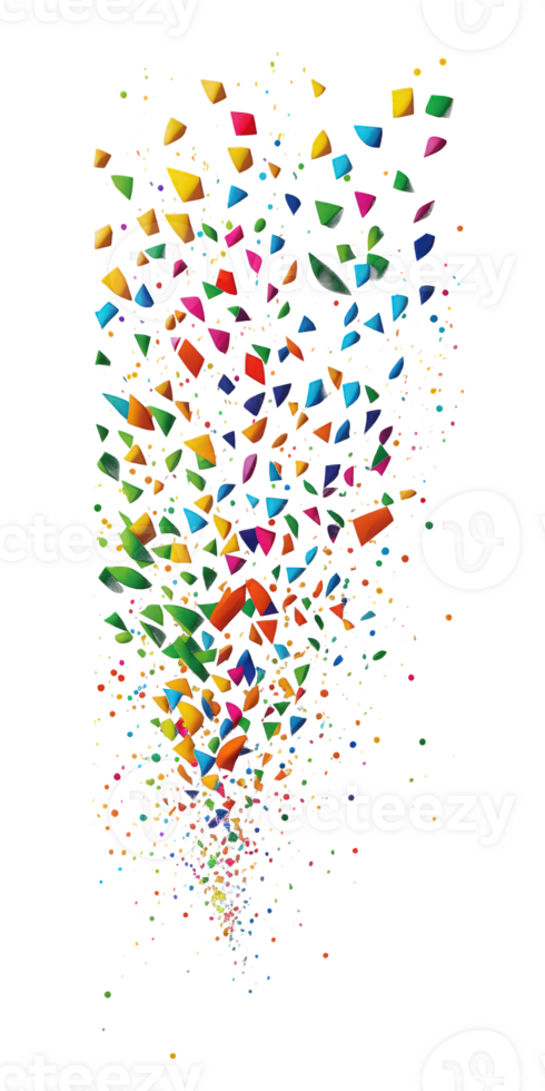 A vibrant burst of colorful confetti suspended in the air, set against a transparent background. png