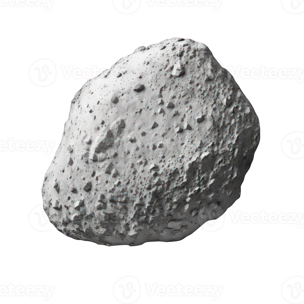 A detailed asteroid, complete with craters and rocky surfaces, sits suspended against a clear background, making it appear like it's floating in space. png
