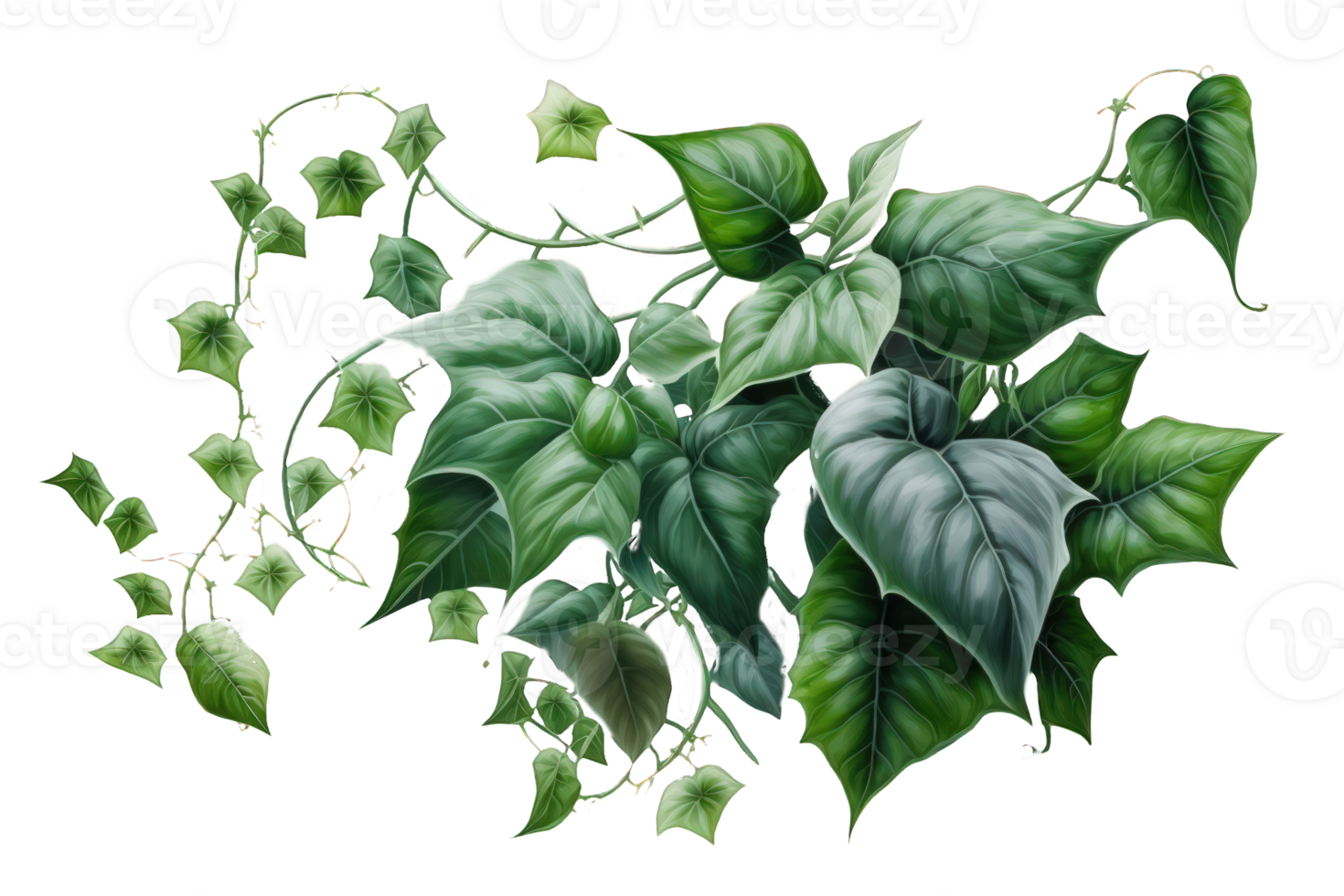 The image showcases a stunning arrangement of lush greenery, specifically ivy plants, set against a transparent background. png