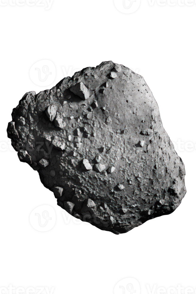 This image showcases a strikingly detailed asteroid with a rugged surface, featuring realistic shades and intricate texture, presented against a transparent background. png
