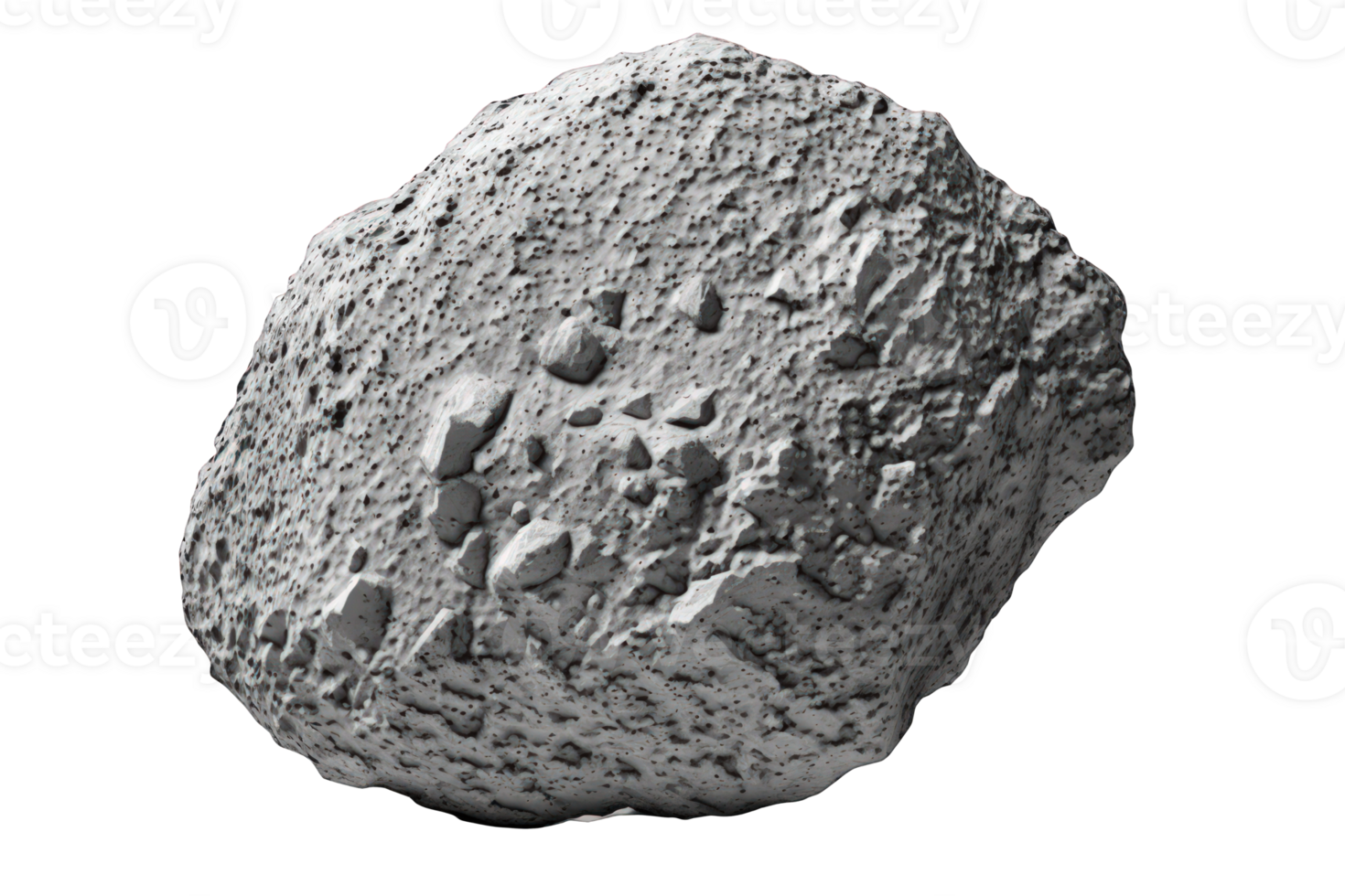 A detailed depiction of an asteroid, shown with great accuracy and clarity against a transparent background. png