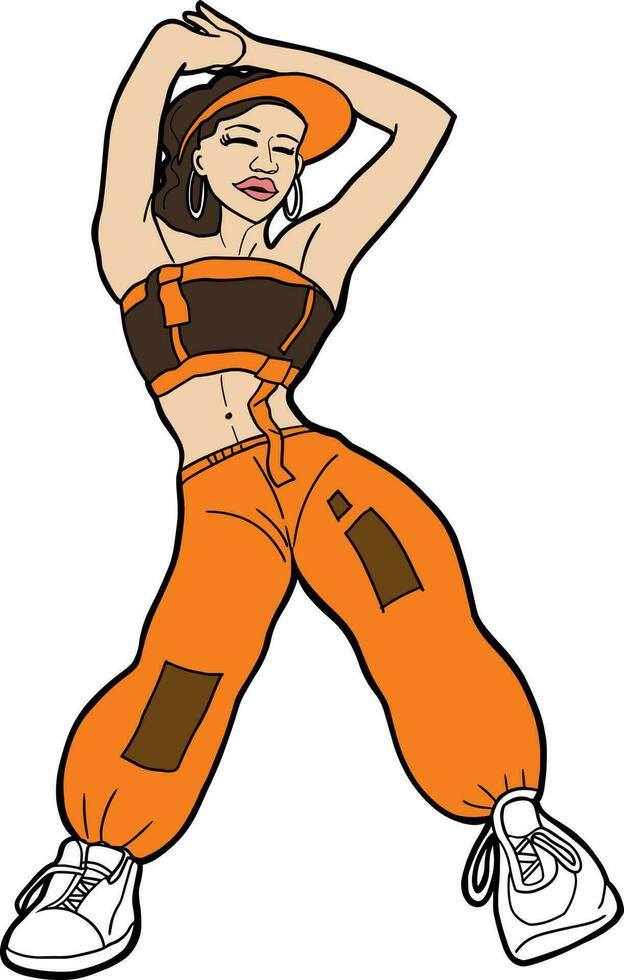 Cartoon girl  dance Gen Z fashion vector