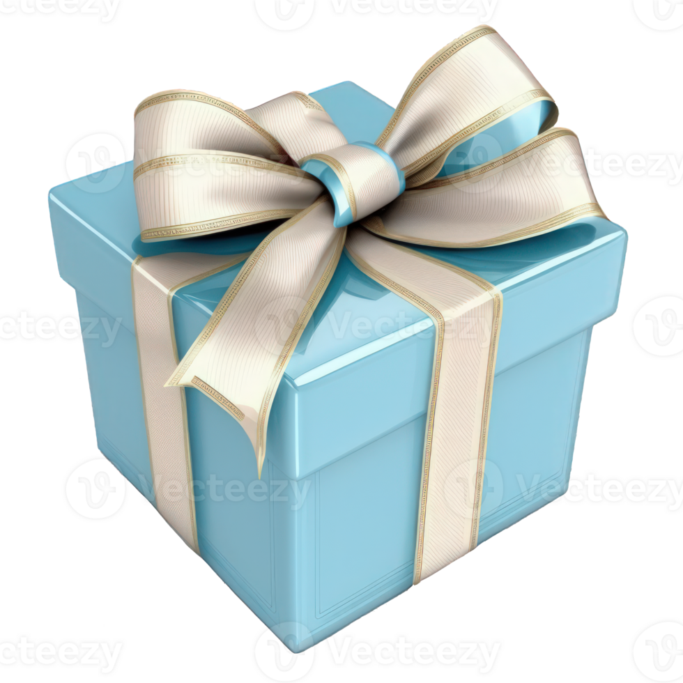 This image shows a blue gift box with a stunning bow tied neatly on top, set against a transparent background. png