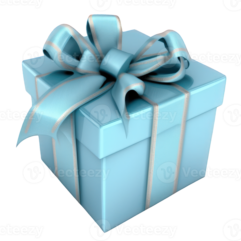 This image features a vibrant blue gift box adorned with a stunningly crafted bow, all set against a transparent background. png