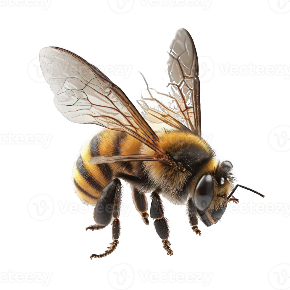 A lifelike and beautiful bee is gracefully hovering mid-air against a clear, see-through background. png