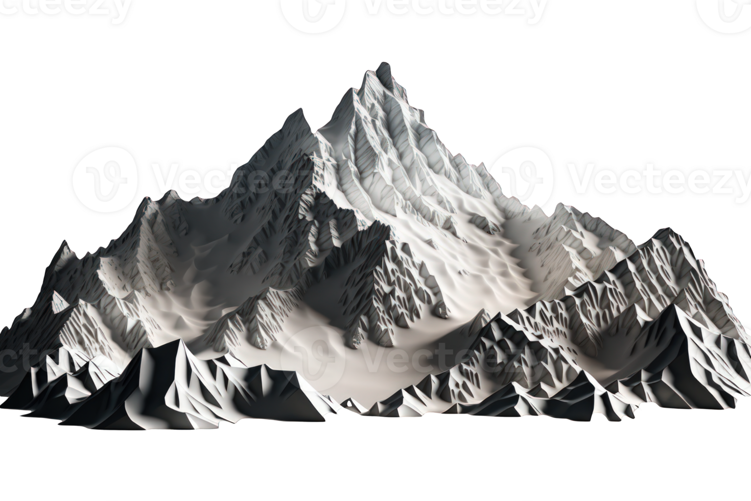 il Immagine raffigura un' serie di tre realistico montagne, ogni con suo unico formazione e trame, galleggiante su un' trasparente background.generative ai png