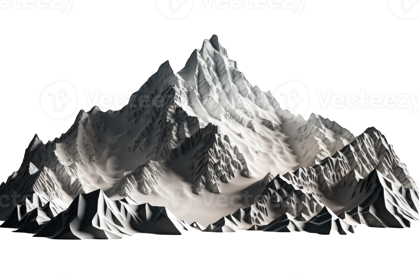 The image depicts a series of three realistic mountains, each with its unique formation and textures, floating on a transparent background. png
