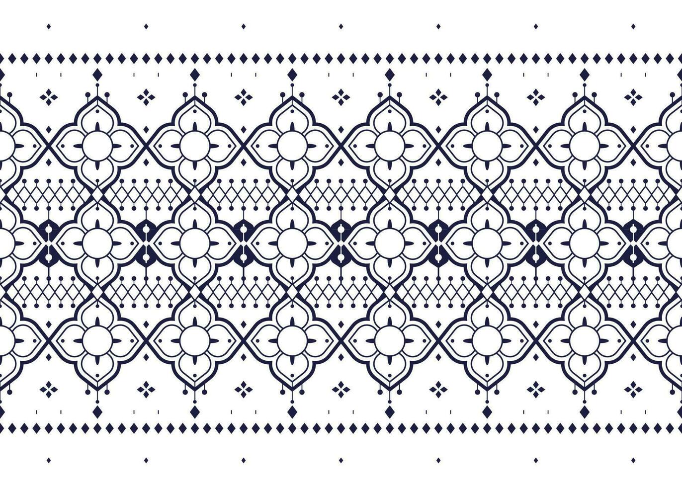 geometric and flower white line ethnic fabric pattern on blue background for cloth carpet wallpaper background wrapping etc. vector