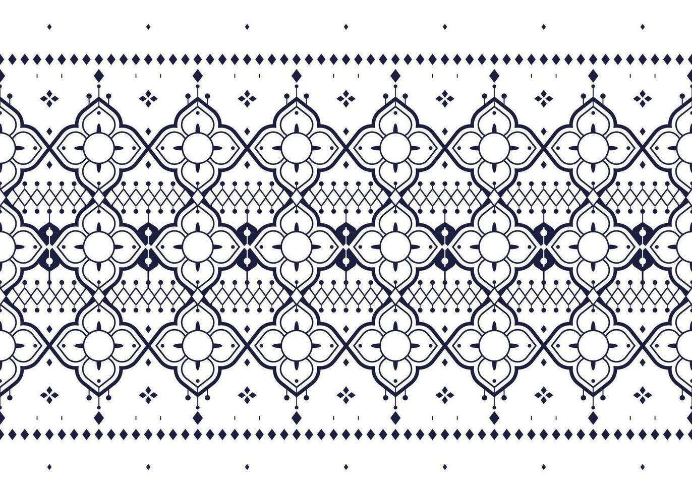 geometric and flower white line ethnic fabric pattern on blue background for cloth carpet wallpaper background wrapping etc. vector