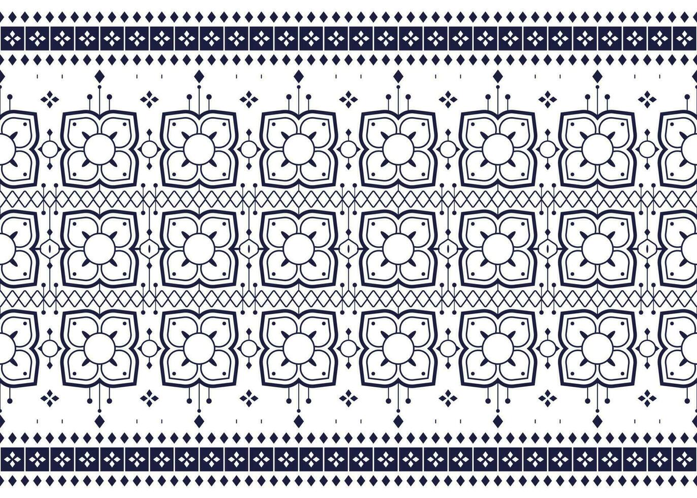 geometric and flower white line ethnic fabric pattern on blue background for cloth carpet wallpaper background wrapping etc. vector