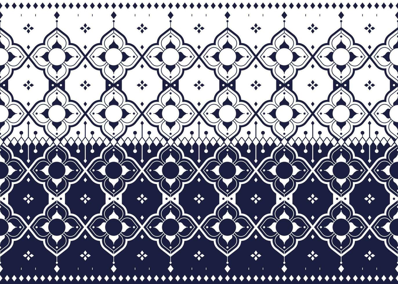 geometric and flower white line ethnic fabric pattern on blue background for cloth carpet wallpaper background wrapping etc. vector