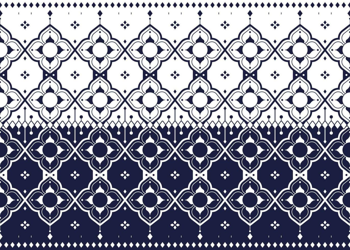 geometric and flower white line ethnic fabric pattern on blue background for cloth carpet wallpaper background wrapping etc. vector