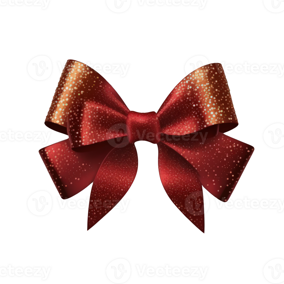 A festive glittery red bow ribbon stands out on a clear background, ready to add a touch of sparkle to any project. png