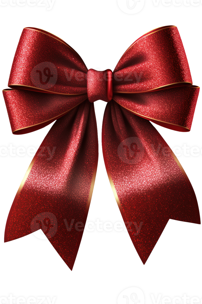 A sparkling red bow ribbon that glitters against a clear and transparent background. png