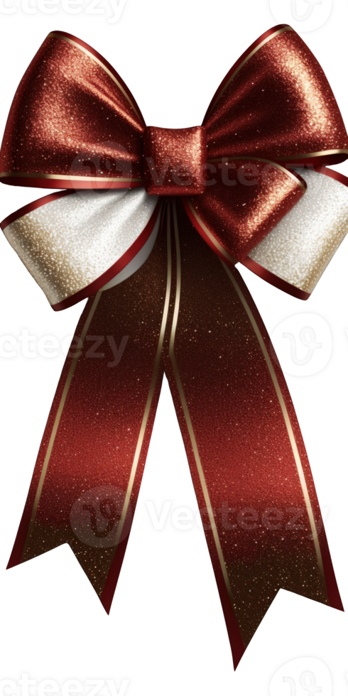 A sparkling red bow ribbon stands out against a transparent background, adding a touch of glamour and festivity to any design project. png