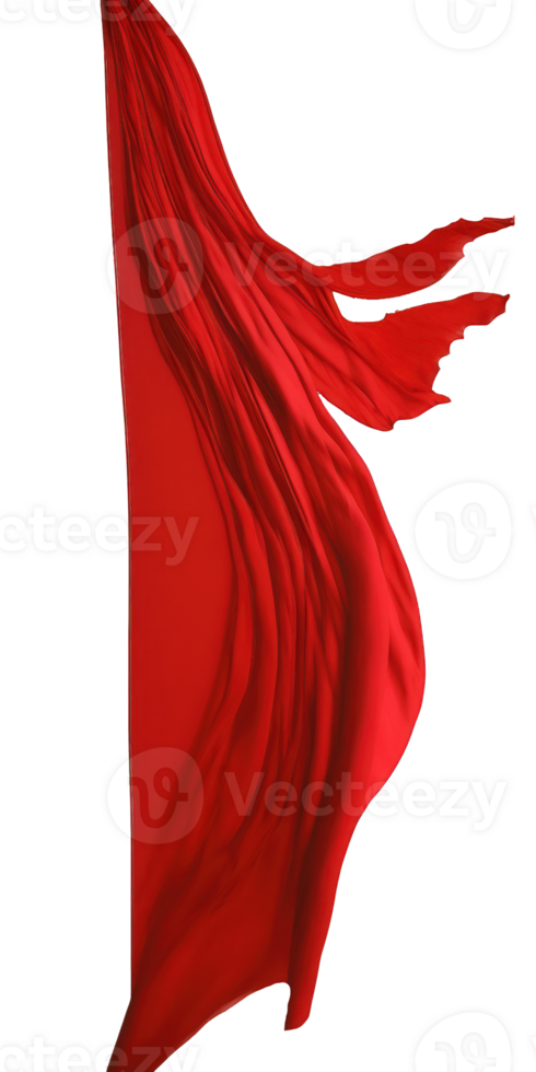 This image features a stunning, floating red silk that appears to be soaring gracefully through the air against a completely transparent background. png