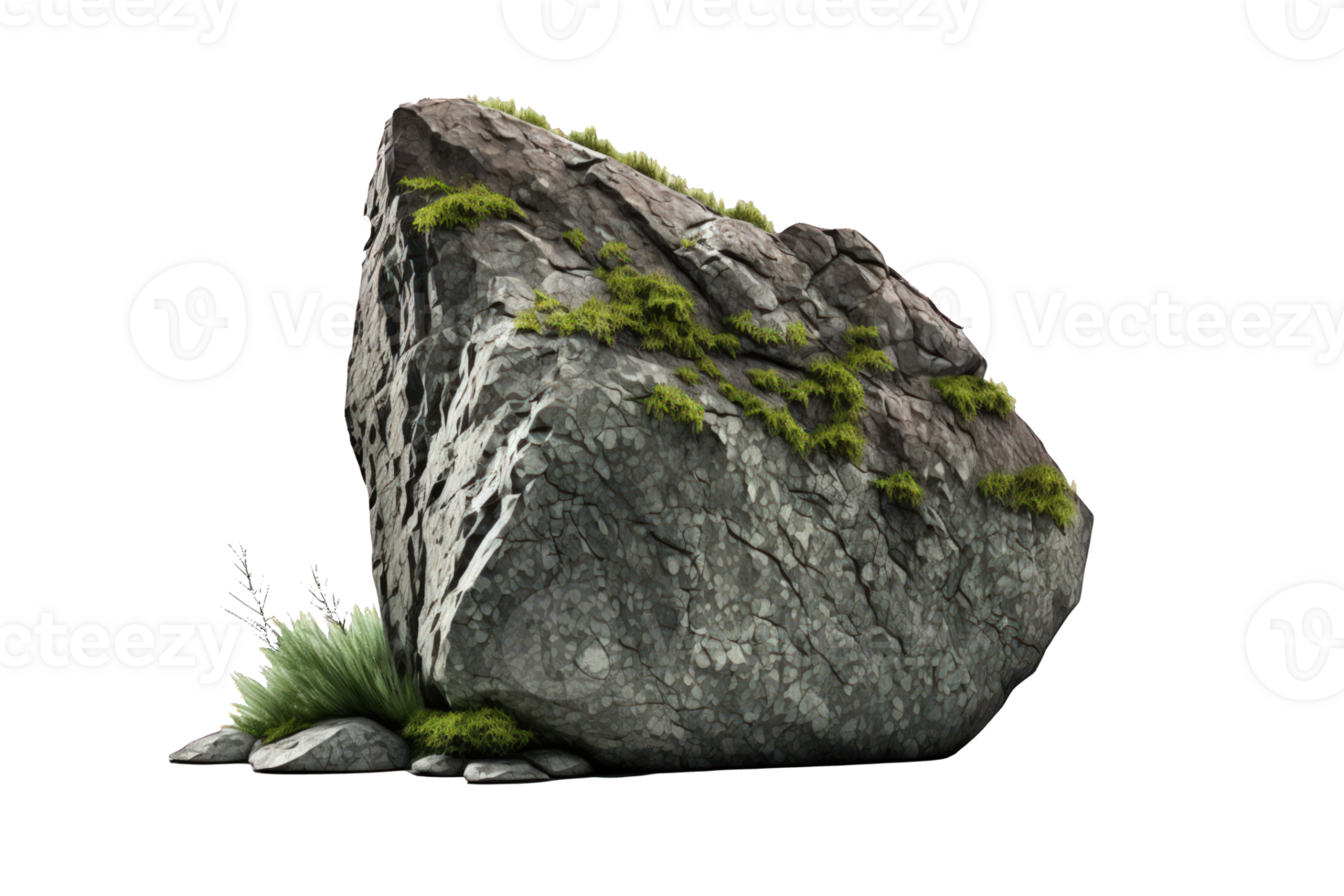 The image depicts a lifelike stone formation found in nature, with intricate details and textures, set against a transparent background. png