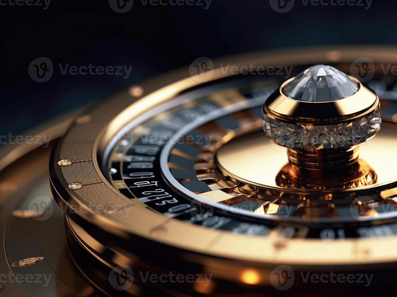 Roulette wheel, in the middle of the table on the casino table. photo