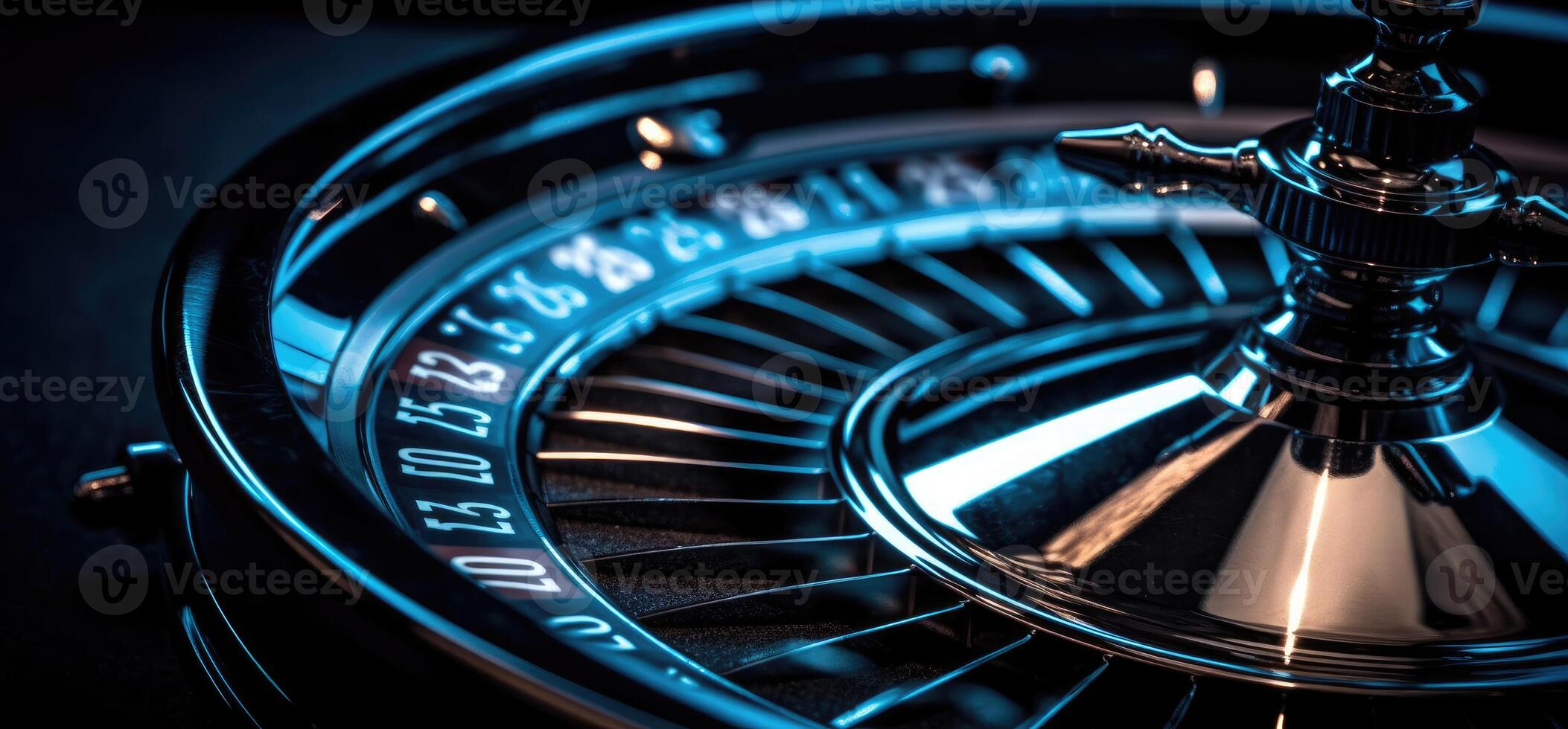 Roulette wheel with blue background and lights, casino photo. photo