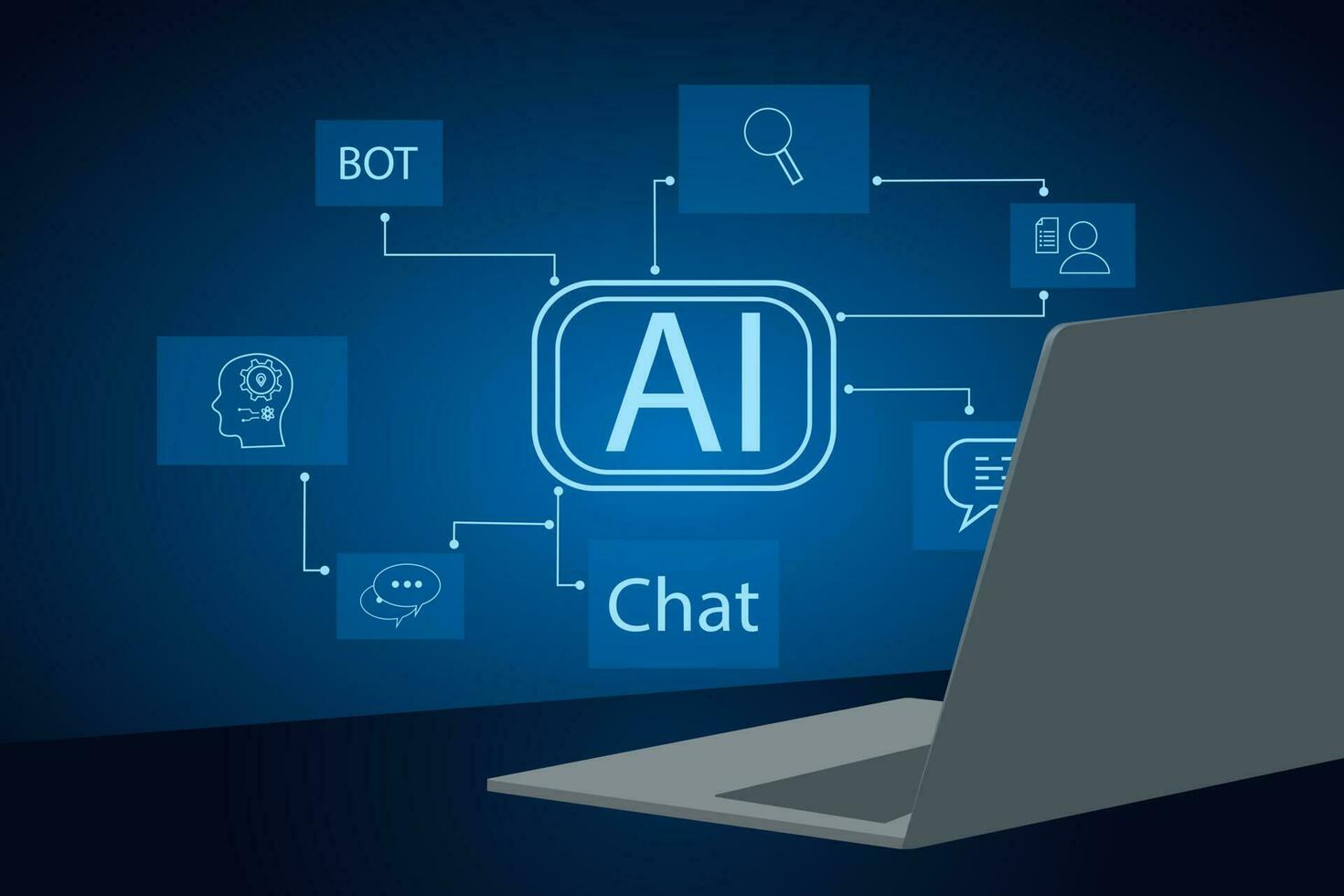 ai innovación de artificial inteligencia. ai implementación y Operacional apoyo. electrónico mente. negocio, moderno tecnología, Internet y red tecnología vector