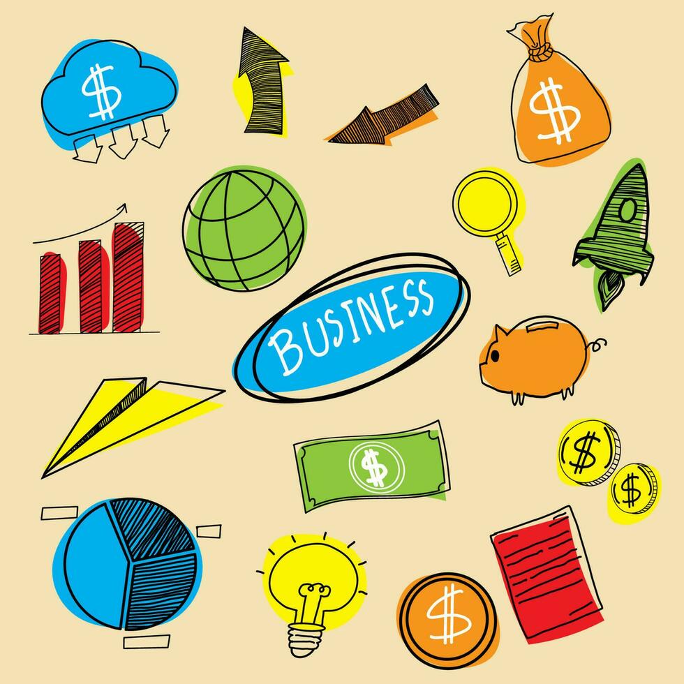 Business icon cartoon style Bundle set Vector image