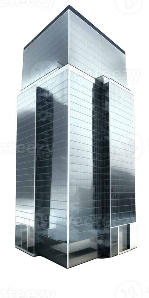 This image showcases a stunning glass skyscraper, with its sleek and modern design illuminated against a transparent background. png