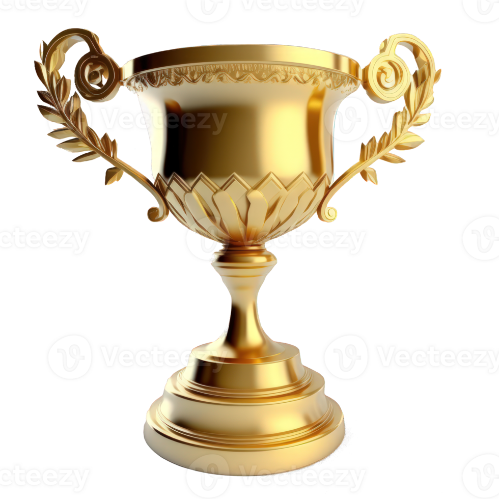 A shining golden trophy, intricately crafted and realistically detailed, stands proudly on a clear and transparent background. png