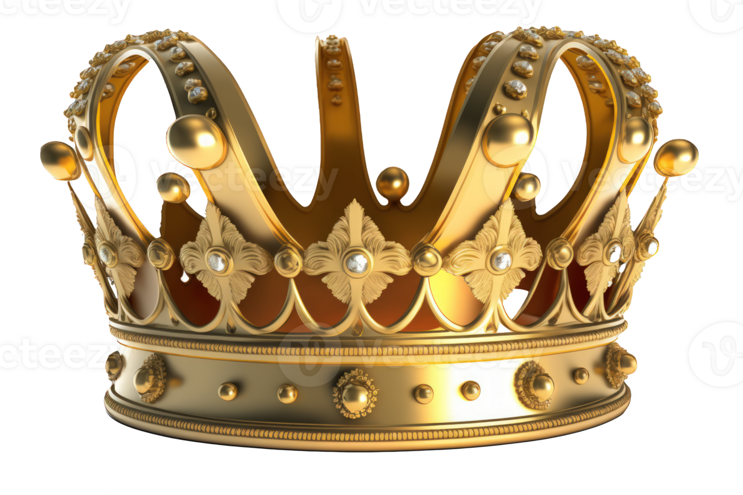 A regal and majestic golden crown gleams brightly in a beautifully realistic style against the backdrop of a clear and transparent background. png