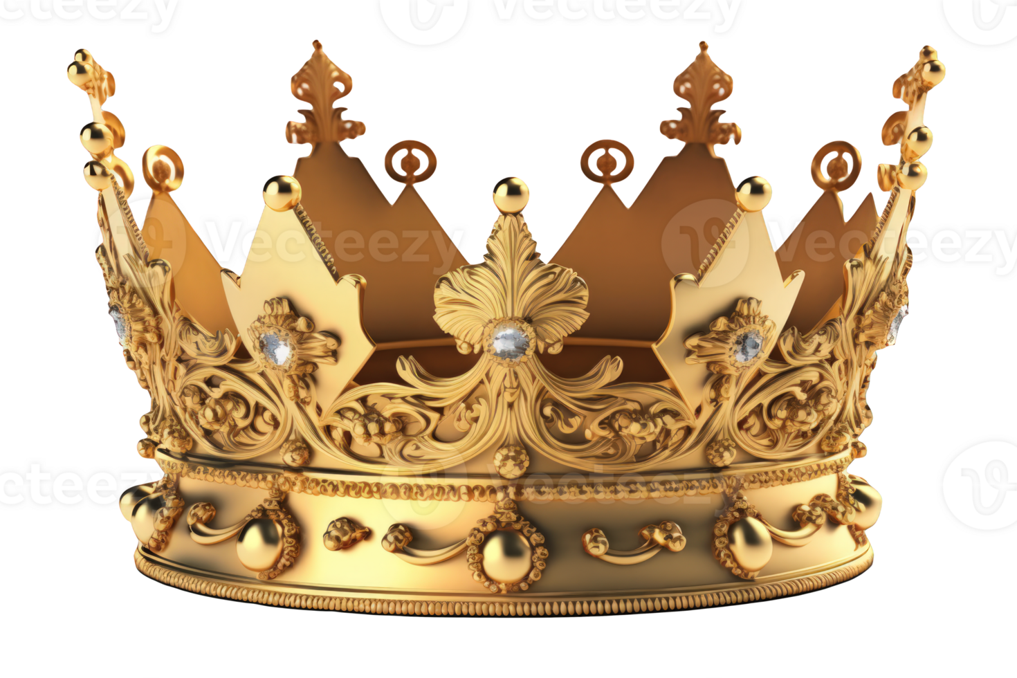 A regal and lifelike golden crown shines brilliantly on a clear and see-through background. png