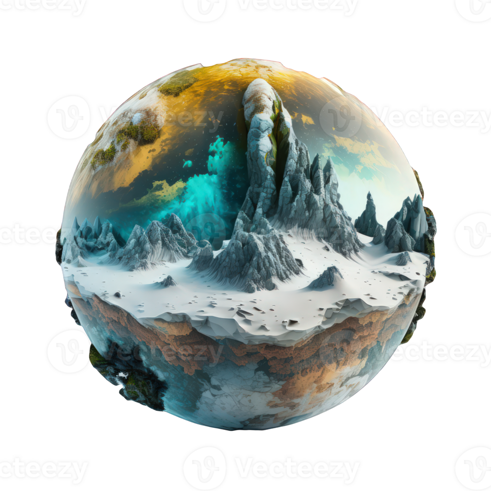 The image features a strikingly detailed and realistic alien planet, presented upon a clear and transparent background. png