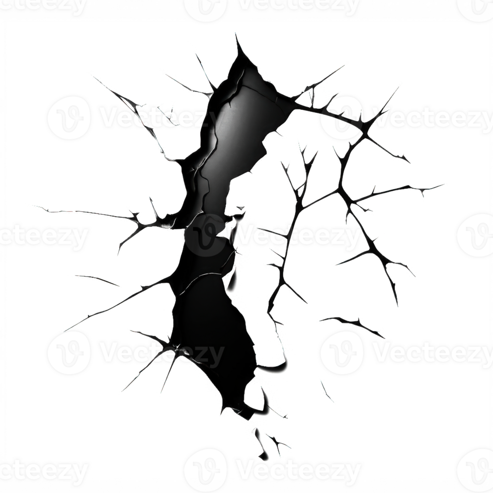 de beeld Kenmerken een serie van zwart, gekarteld scheuren en breuken, reeks tegen een transparant achtergrond.generatief ai png