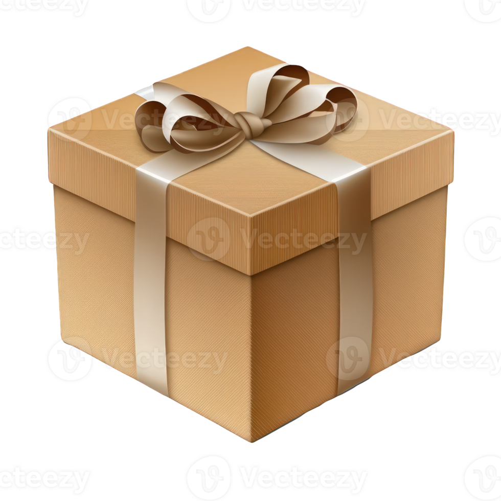 The image shows a lifelike gift box made of kraft paper, sitting on a clear and transparent background. png