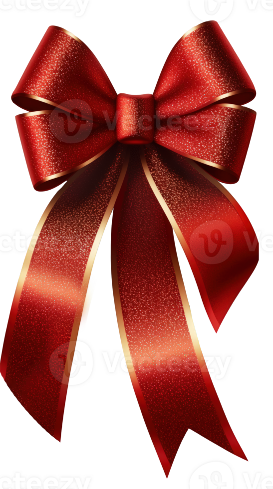 A festive and sparkly red bow ribbon complete with glitter, set against a clear and unobtrusive background. png