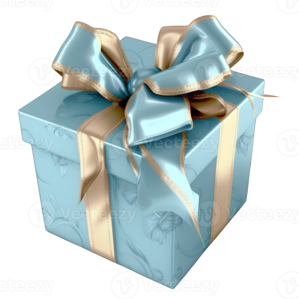 This image features a stunning blue gift box adorned with a gorgeous bow placed on a clear, see-through background. png