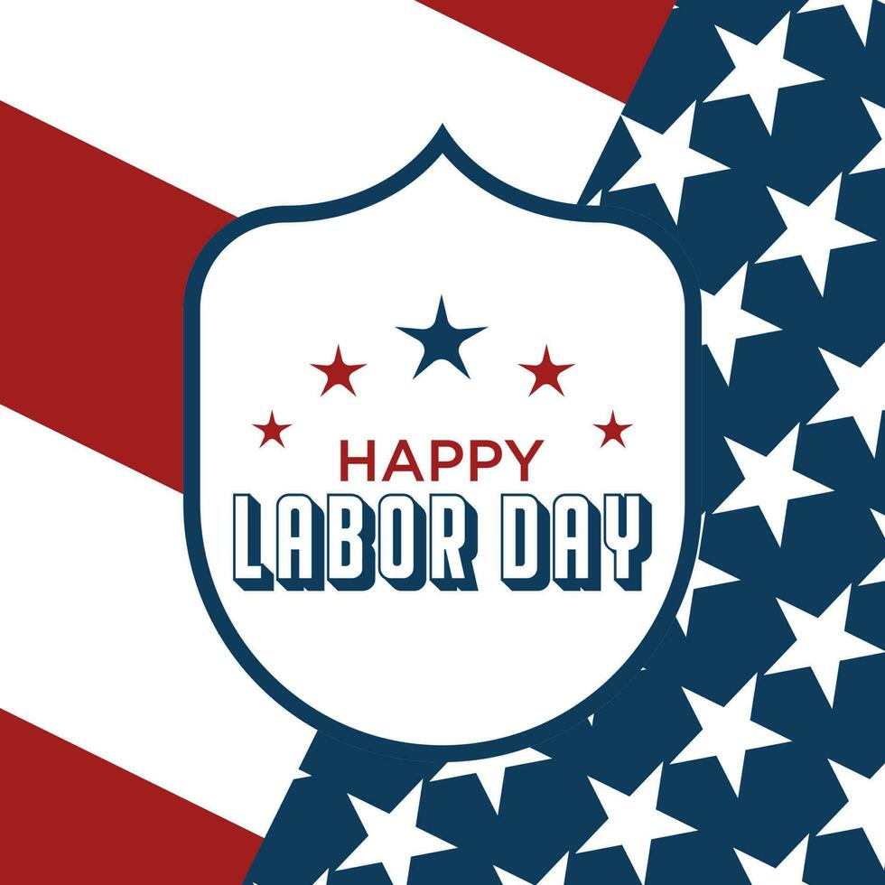 Happy Labor Day Vector greeting card or invitation card. Illustration of American national holiday with US flag.