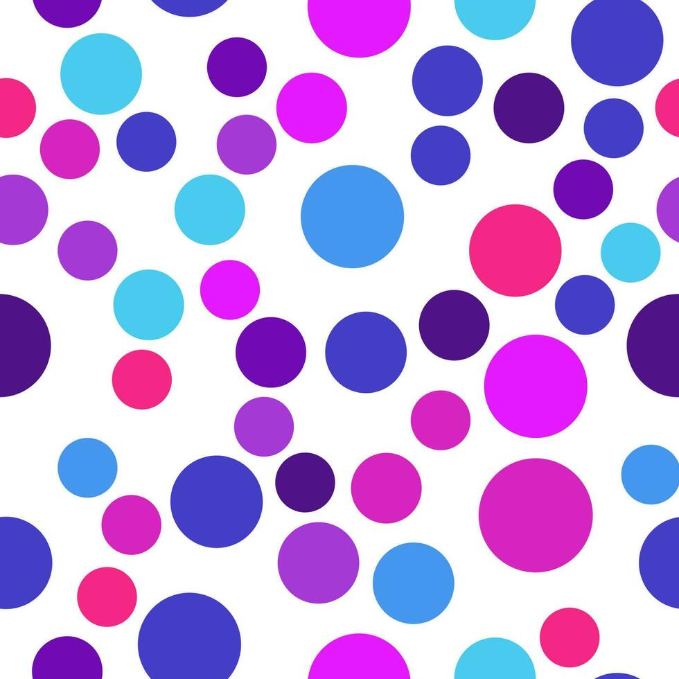 Vibrant seamless repeating pattern of blue, dark blue, pink and purple bubbles for printing on clothes, bags, cups, wallpapers, postcards, wrappers and other surfaces vector