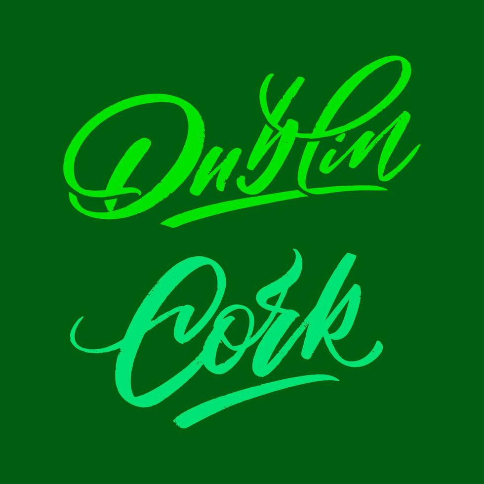 Set of Irish cities Dublin and Cork in lettering style for print and design. Vector illustration.