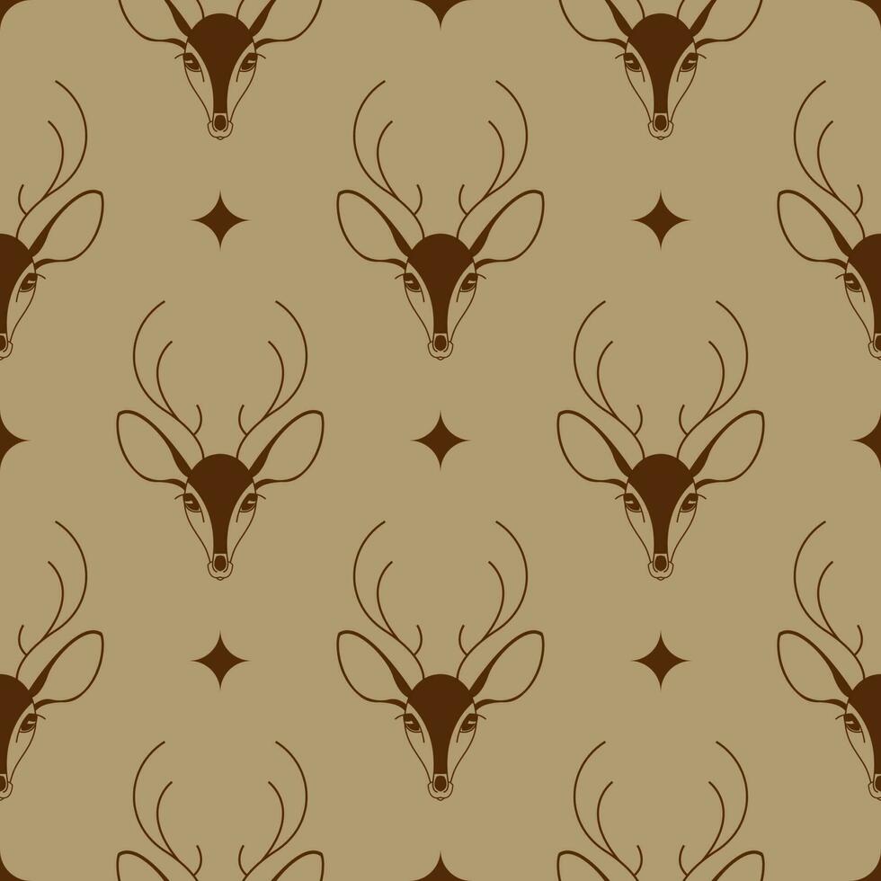 Delicate vintage deer head and stars pattern for print and design. Vector illustration.