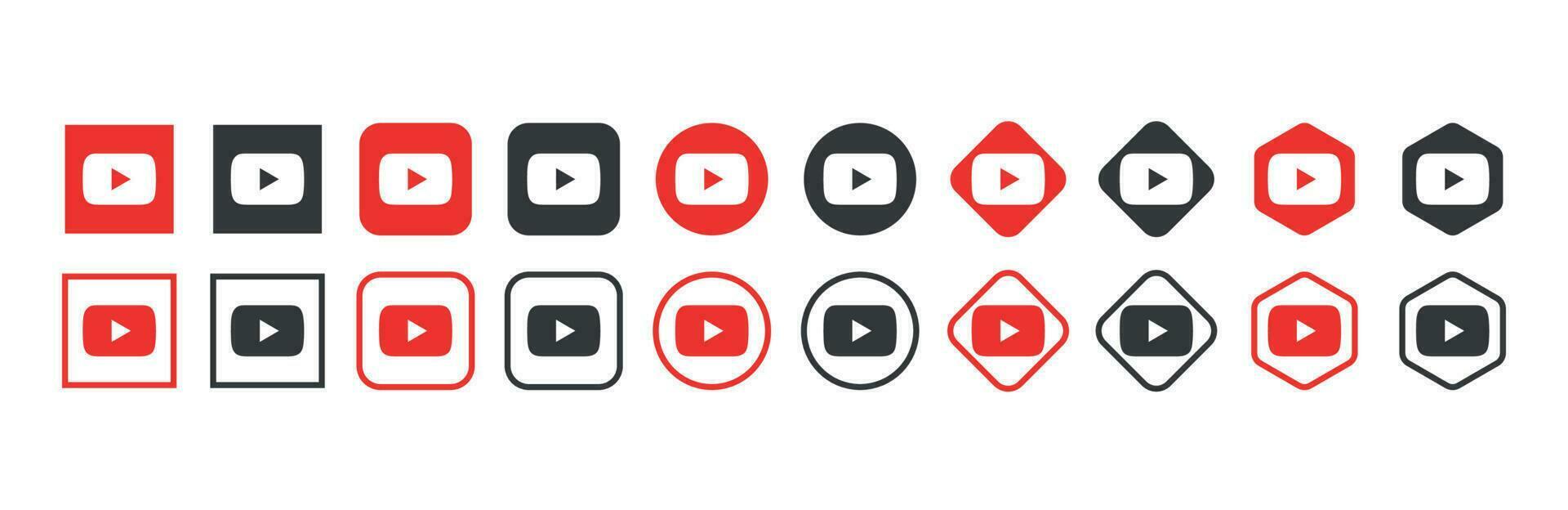 Youtube logo icon in various forms, social media icon vector