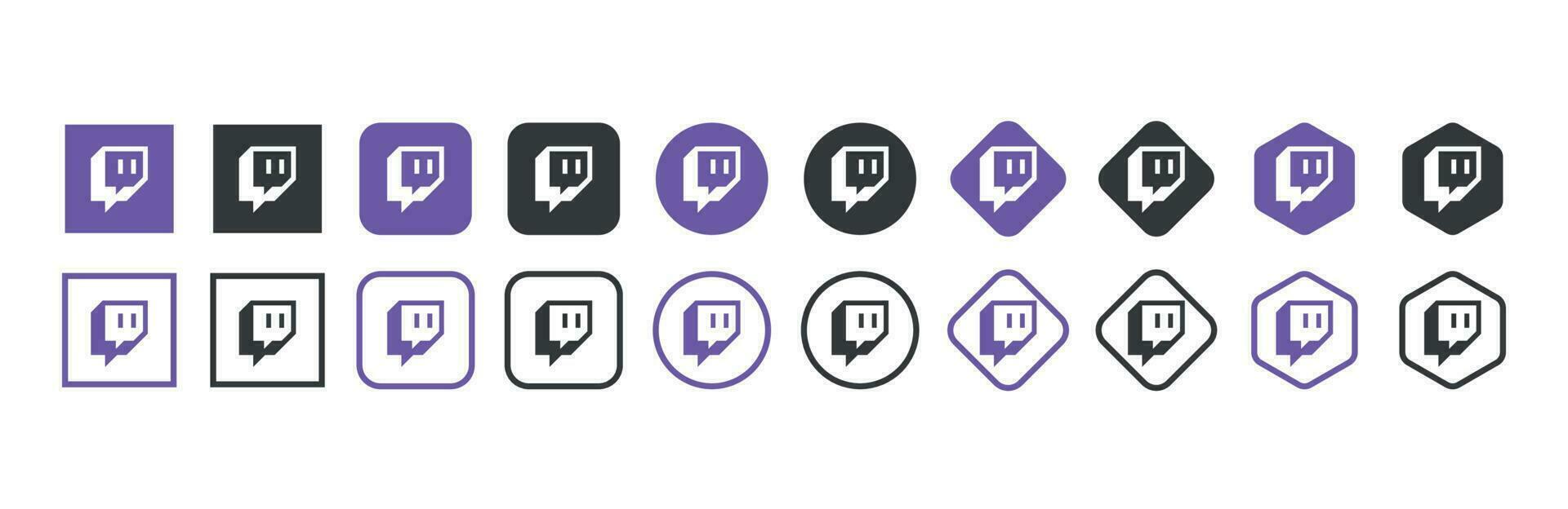 Twitch logo icon in various forms, social media icon vector