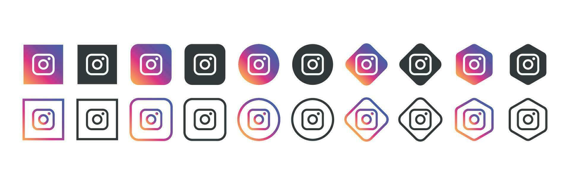 Instagram logo icon in various forms, social media icon vector