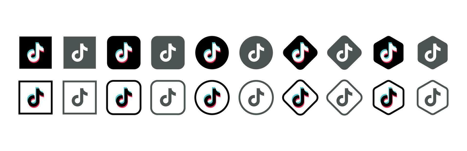 Tiktok logo icon in various forms, social media icon vector