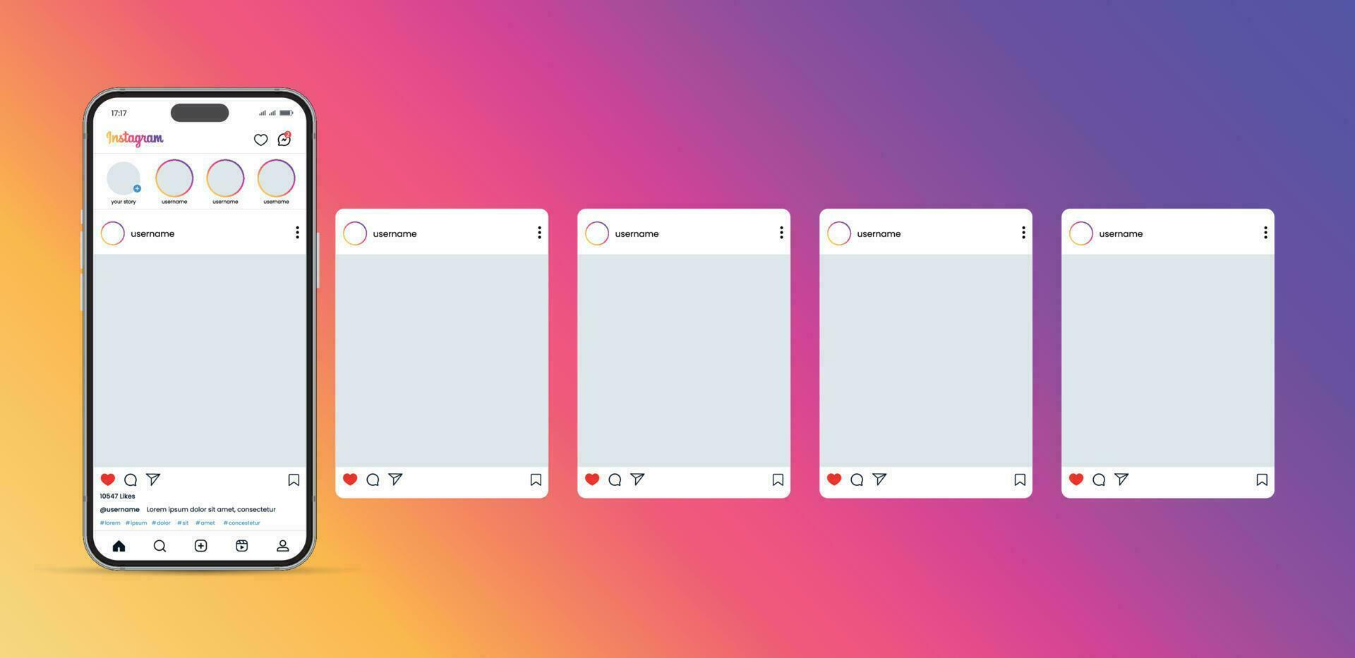 Instagram carousel or slide pages interface post vector mockup