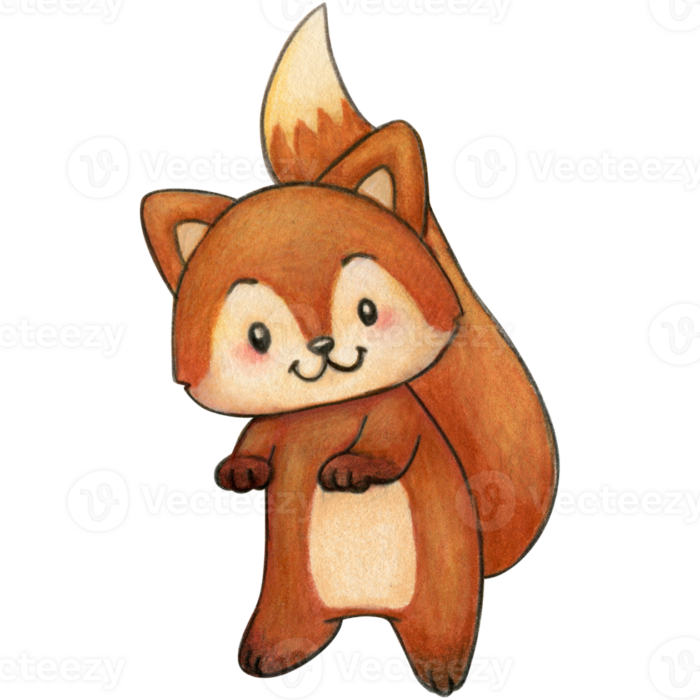 Watercolor cute cartoon fox character png