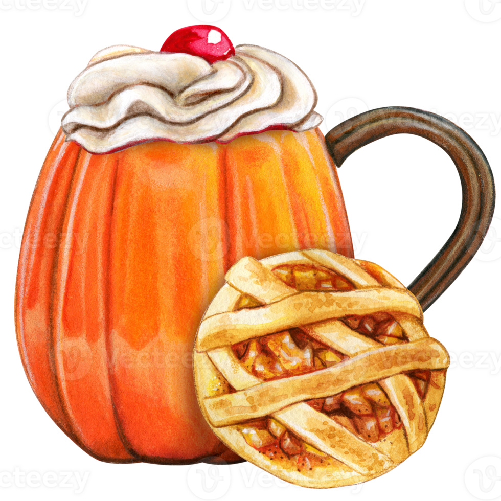 Watercolor pumpkin shaped mug for pumpkin spice png