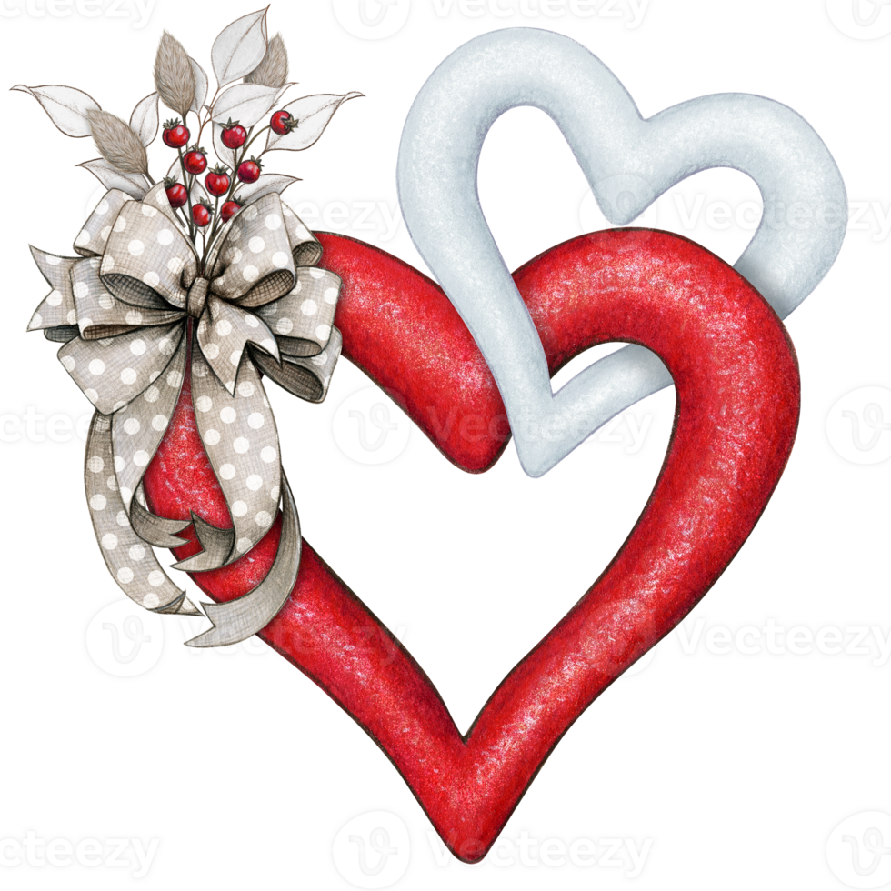 watercolor decorative linked hearts with bow png