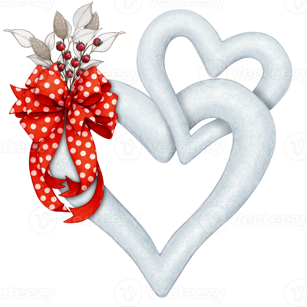 watercolor decorative linked hearts with bow png